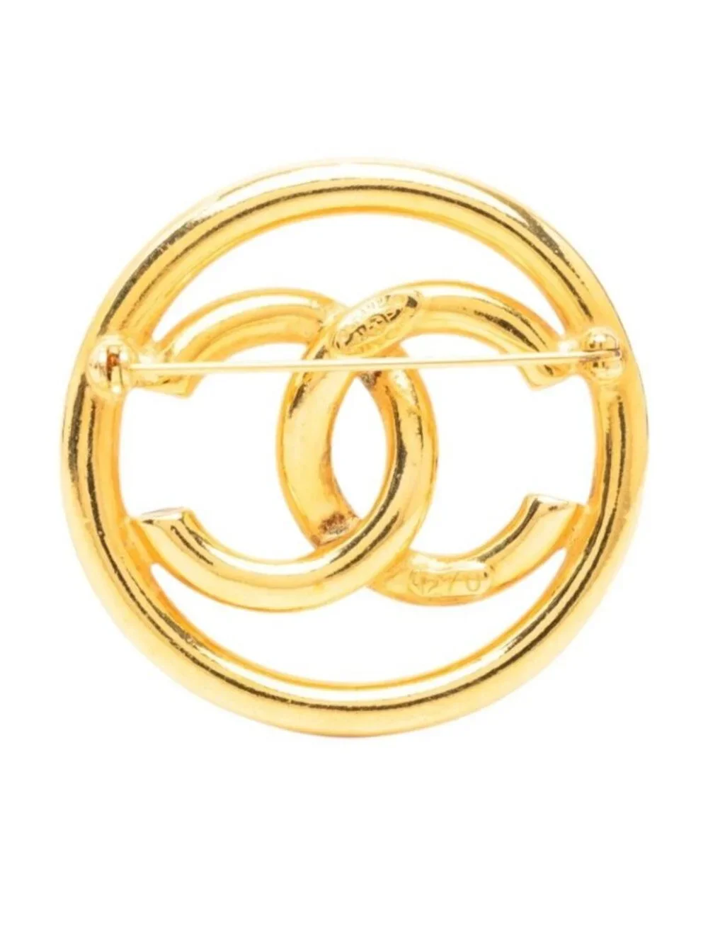Chanel CC Logo Vintage Round Brooch 93 Gold Plated